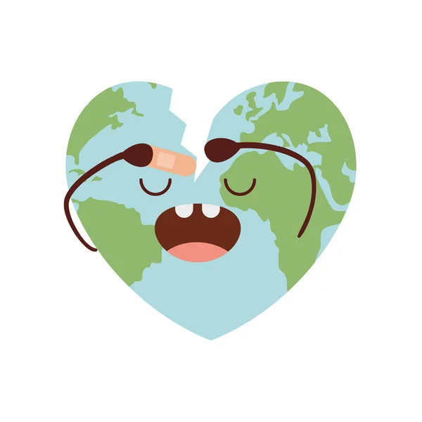Planet earth kawaii isolated icon — Stock Vector