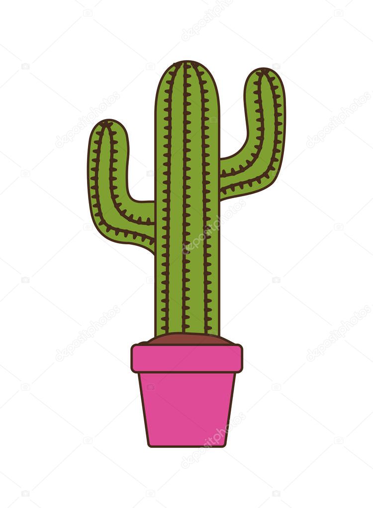 cute cactus with pot isolated icon