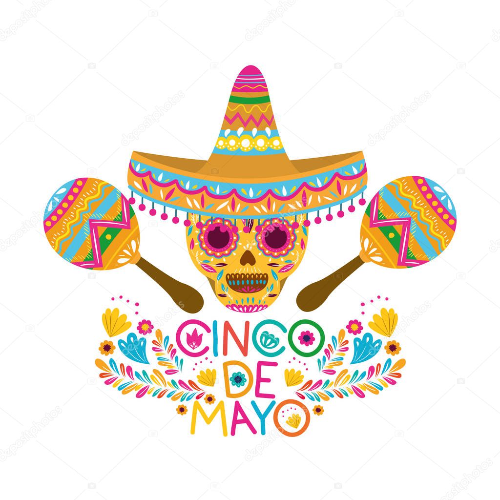 cinco de mayo label skull isolated icon