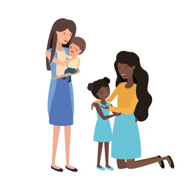 Kadınlar çocuk avatar karakter ile