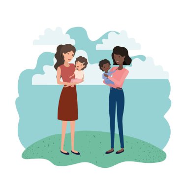 Kadınlar çocuk avatar karakter ile