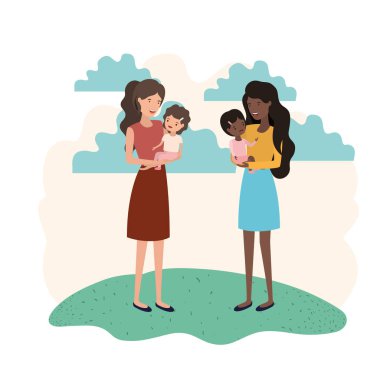 Kadınlar çocuk avatar karakter ile