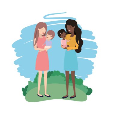 Kadınlar çocuk avatar karakter ile