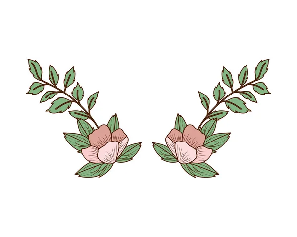 Garland met bloemen en blaadjes van geïsoleerde pictogram — Stockvector