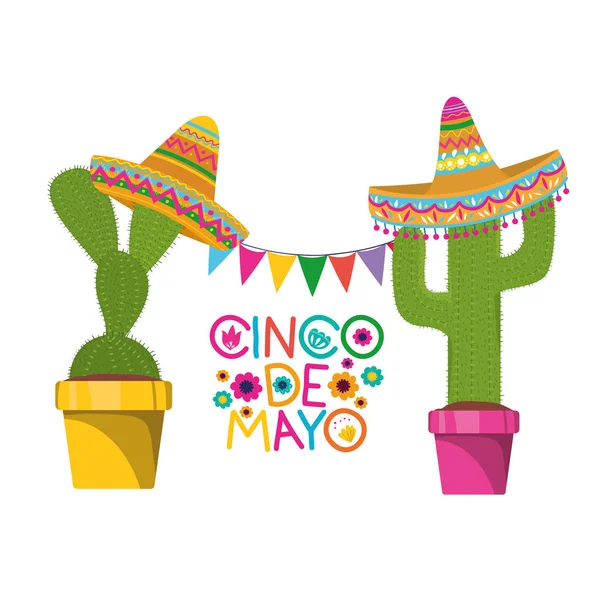 Cinco de mayo label with cactus isolated icon — Stock Vector