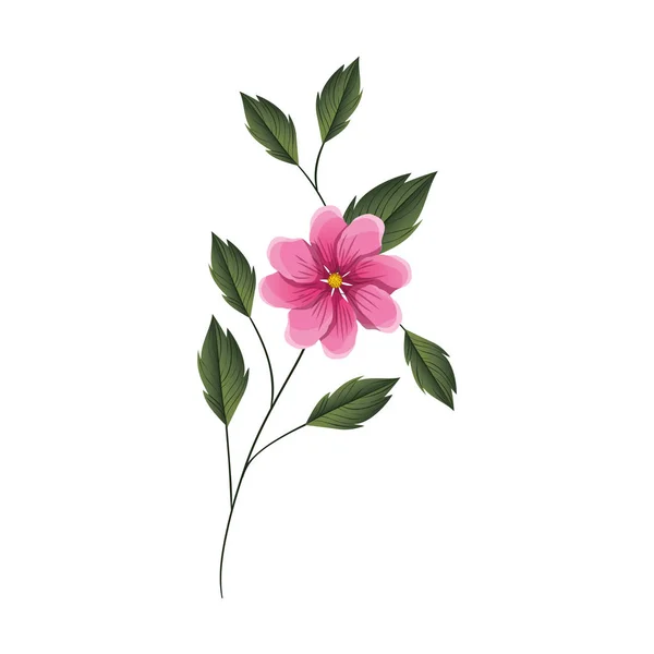 Hermosa flor con hojas icono aislado — Vector de stock