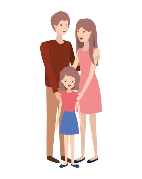 Casal de pais com caráter avatar filha —  Vetores de Stock