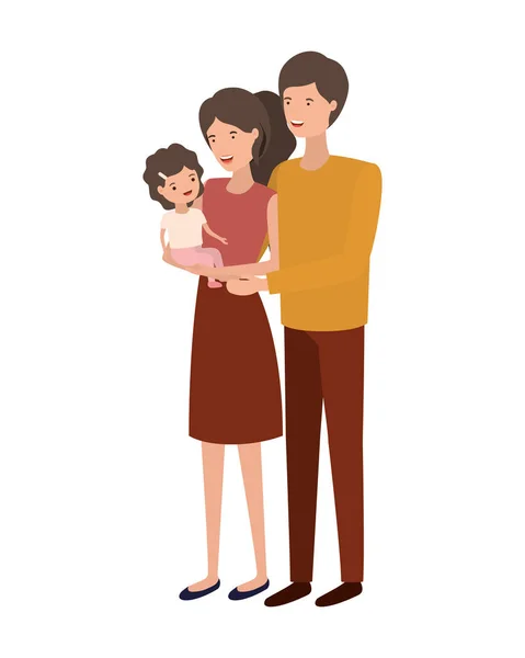 Pareja de padres con hija avatar charactar — Vector de stock