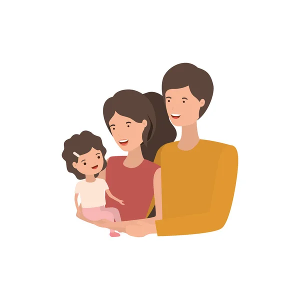 Couple de parents avec fille avatar charactar — Image vectorielle