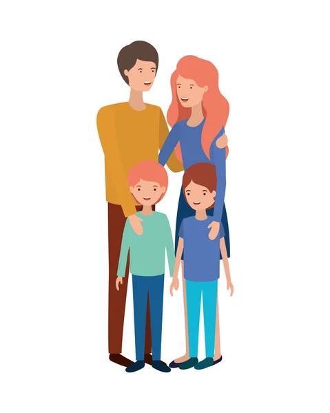 Couple of parents with children avatar character — Stock Vector