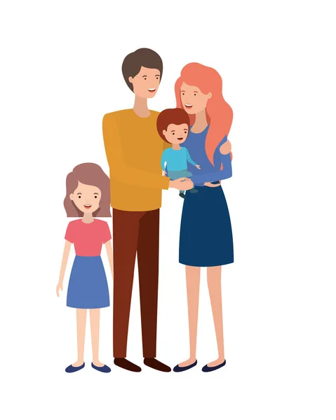 Ζευγάρι των γονέων με τα παιδιά avatar χαρακτήρων — Διανυσματικό Αρχείο