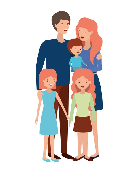 Ζευγάρι των γονέων με τα παιδιά avatar χαρακτήρων — Διανυσματικό Αρχείο