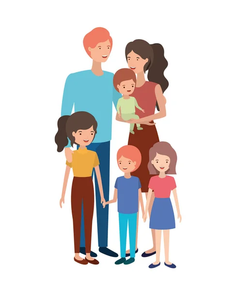 Pareja de padres con niños avatar carácter — Vector de stock