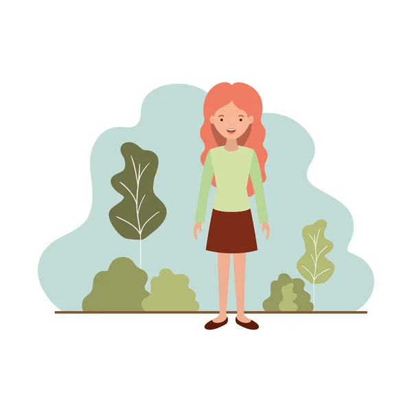 Jeune femme avec caractère avatar paysage — Image vectorielle