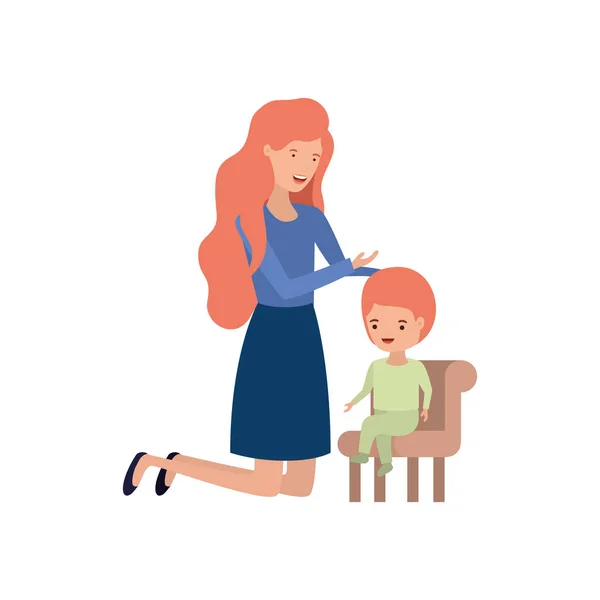 Mulher com bebê sentado na cadeira avatar personagem —  Vetores de Stock