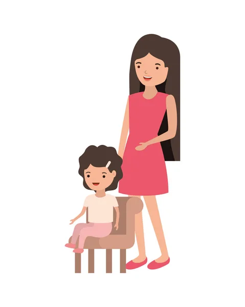妇女与婴儿坐在椅子上的头像字符 — 图库矢量图片