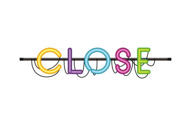 neon ışığı izole simgesi etiketinde kapatın