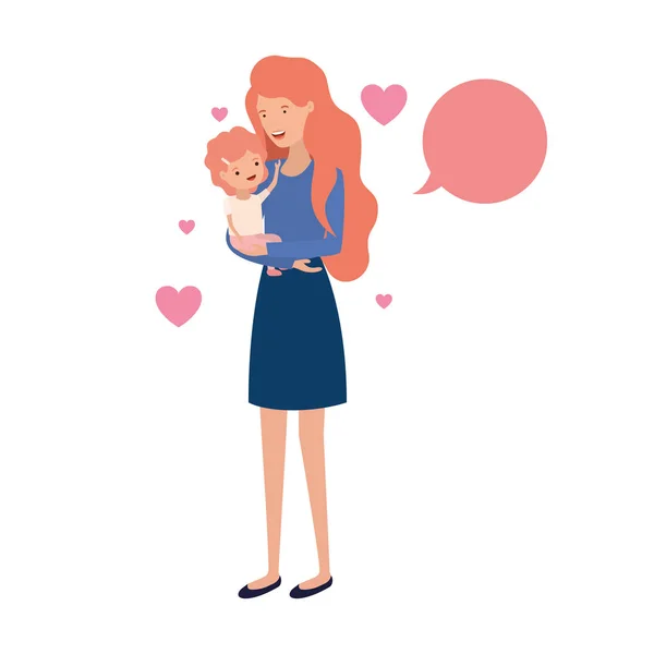 Frau mit Baby und Sprechblase Avatarfigur — Stockvektor