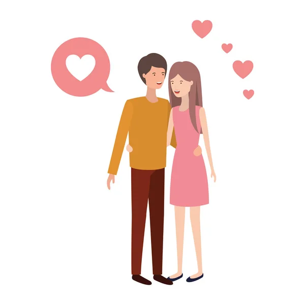 Jeune couple avec bulle vocale avatar personnage — Image vectorielle