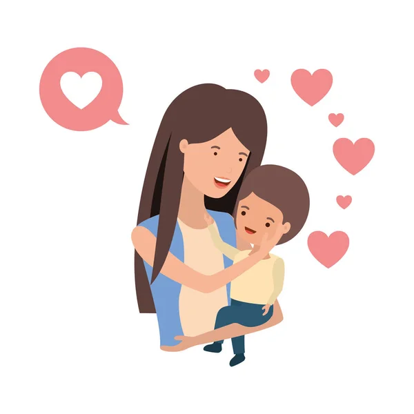 Mulher com bebê e fala personagem bolha avatar — Vetor de Stock
