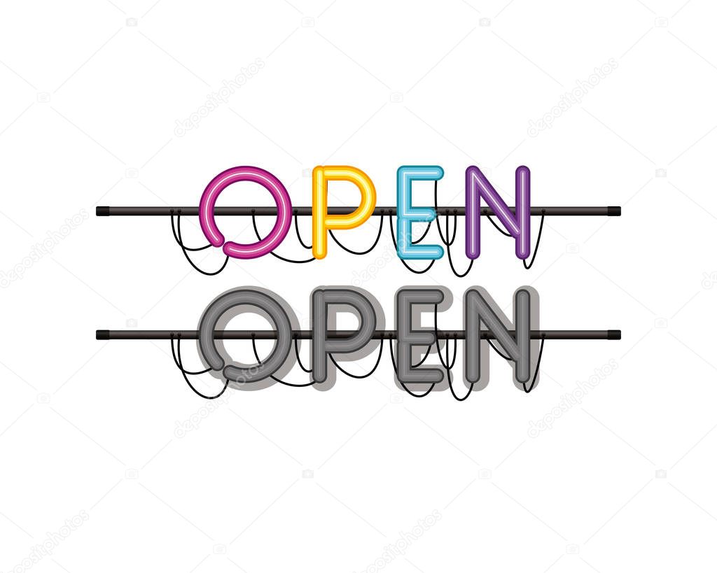 open label in neon light isolated icon