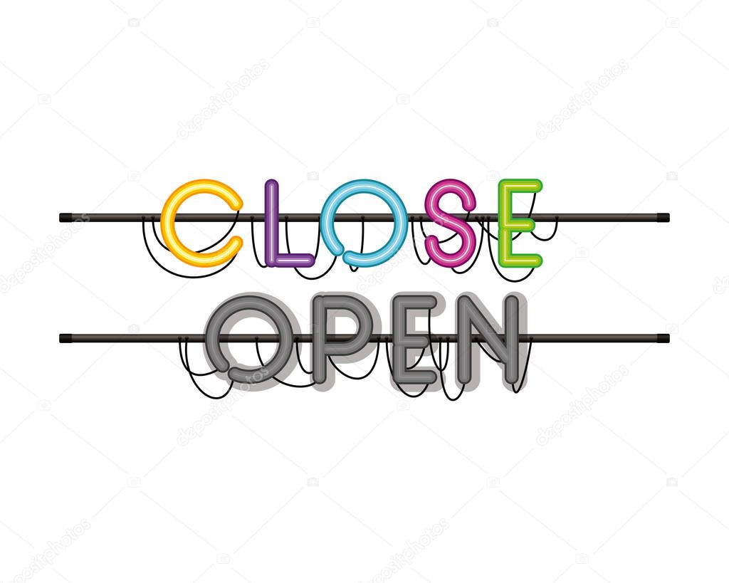 close label in neon light isolated icon