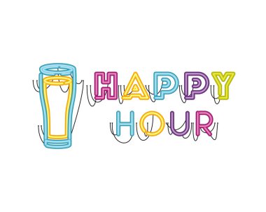 neon ışığı simgesi etiketinde mutlu saatler