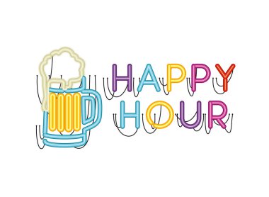 neon ışığı simgesi etiketinde mutlu saatler