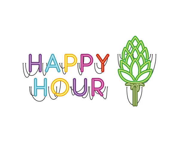 Étiquette happy hour dans l'icône de lumière néon — Image vectorielle
