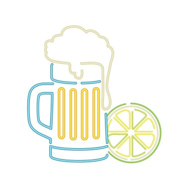bira köpük ve limon neon ışık ile
