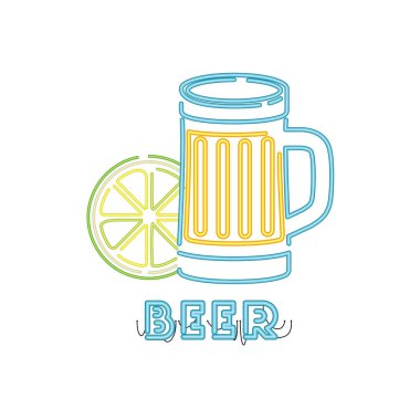 bira köpük ve limon neon ışık ile