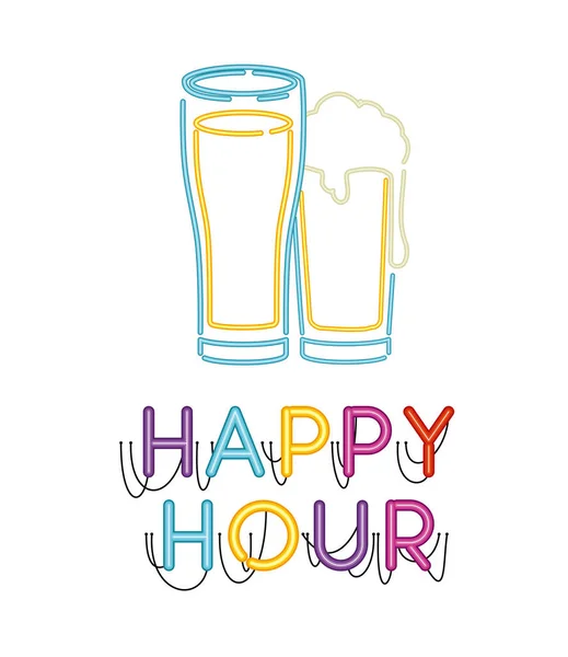 Glass with beer in neon light icon — Stock Vector