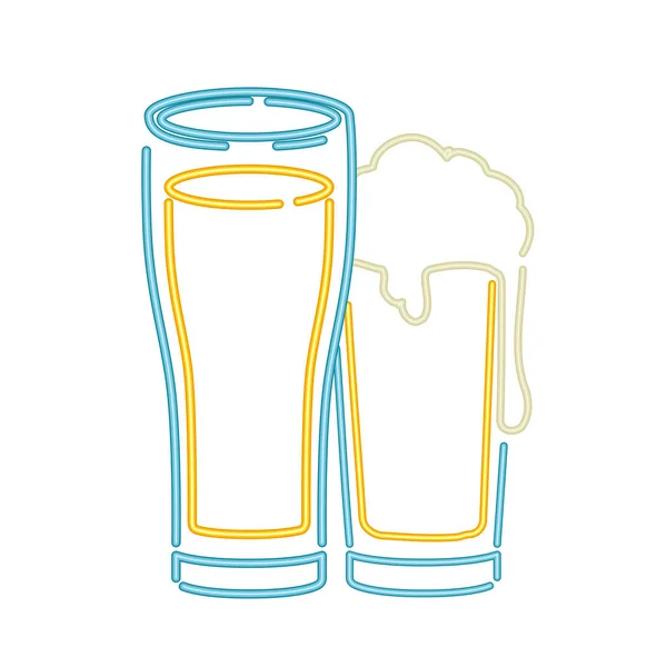 Γυαλί με μπύρα στο εικονίδιο φως νέον — Διανυσματικό Αρχείο
