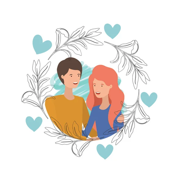 Young couple avatar character — Stock Vector