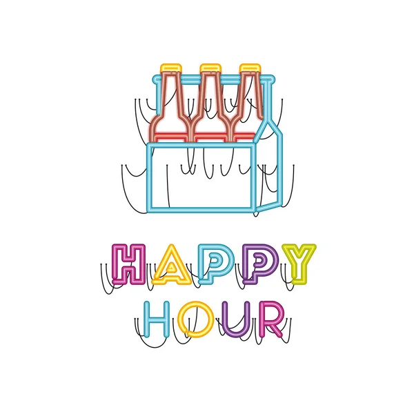 Étiquette happy hour dans l'icône de lumière néon — Image vectorielle