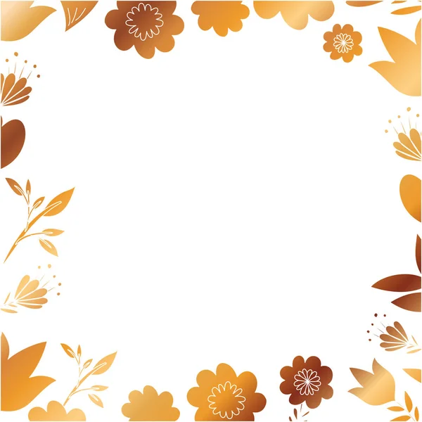 Cadre avec fleurs et feuilles dorées — Image vectorielle