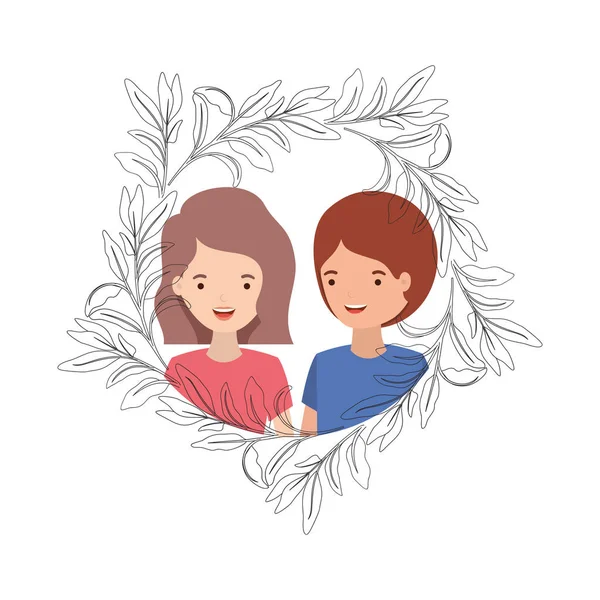 Young couple avatar character — Stock Vector