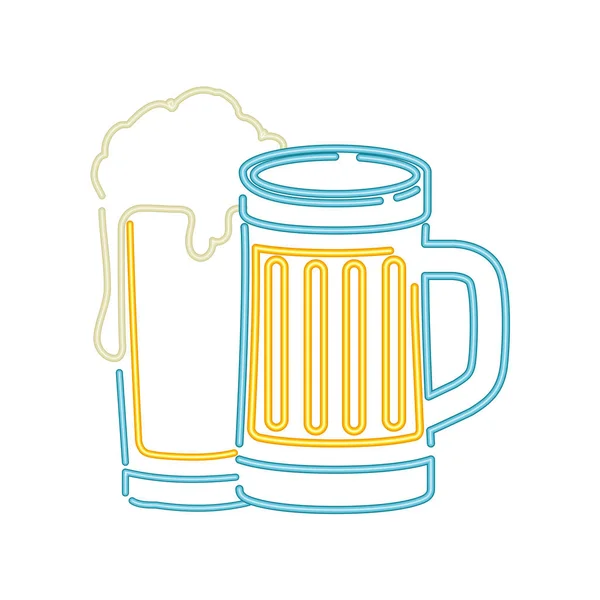 Γυαλί με μπύρα στο εικονίδιο φως νέον — Διανυσματικό Αρχείο