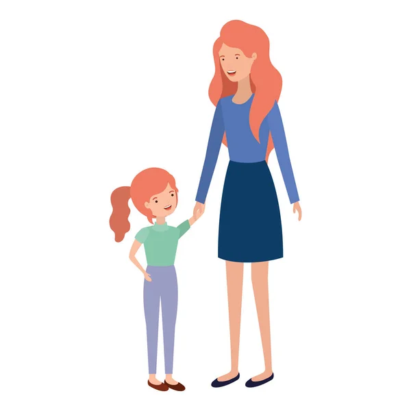 Mujer con hija avatar carácter — Vector de stock