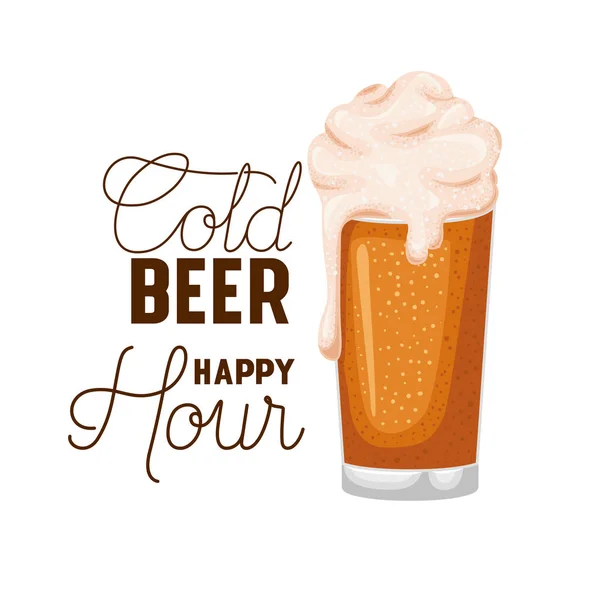 Cold beer happy hour label glass — Stock Vector