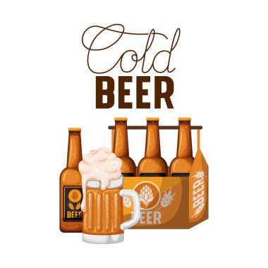 soğuk bir bira kutusu ve bira şişeleri etiketle