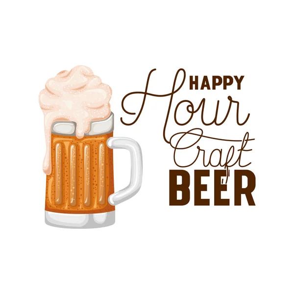 Bière artisanale happy hour étiquette verre — Image vectorielle