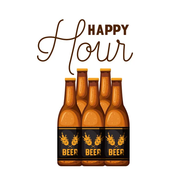 Happy Hour Etikett mit Flaschensymbol — Stockvektor