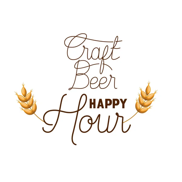 Bière artisanale étiquette happy hour avec du blé — Image vectorielle