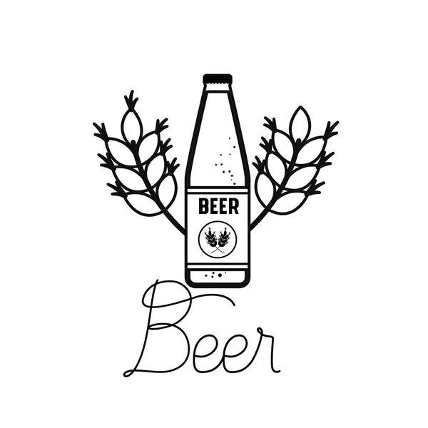 Bottle of beer and wheat isolated icon — Stock Vector
