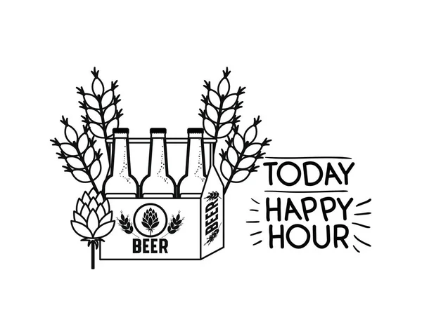 Aujourd'hui étiquette happy hour avec icône isolée bière — Image vectorielle