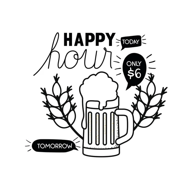 Mutlu saatler etiket bira izole simgesiyle — Stok Vektör