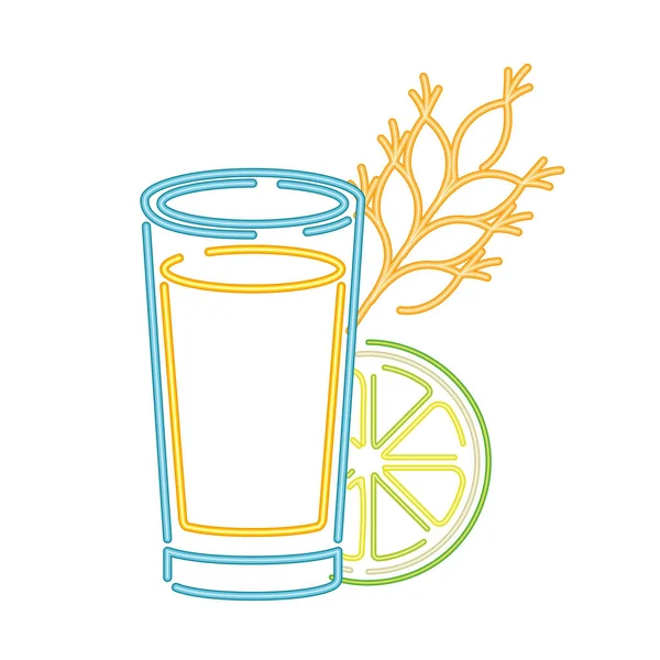 Birra con schiuma e limone in luce al neon — Vettoriale Stock