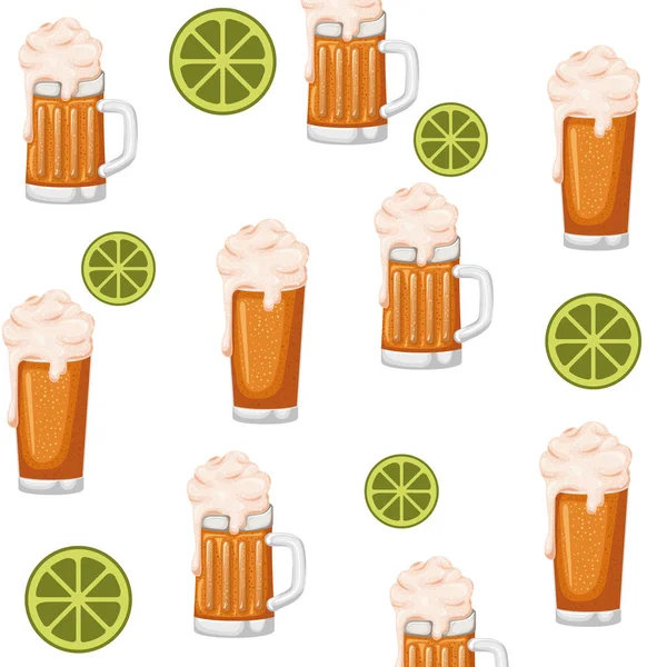 Pattern glass with beer isolated icon — Stock Vector