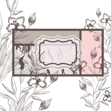 Victorian çerçeve ve çiçekler izole simgesi olan